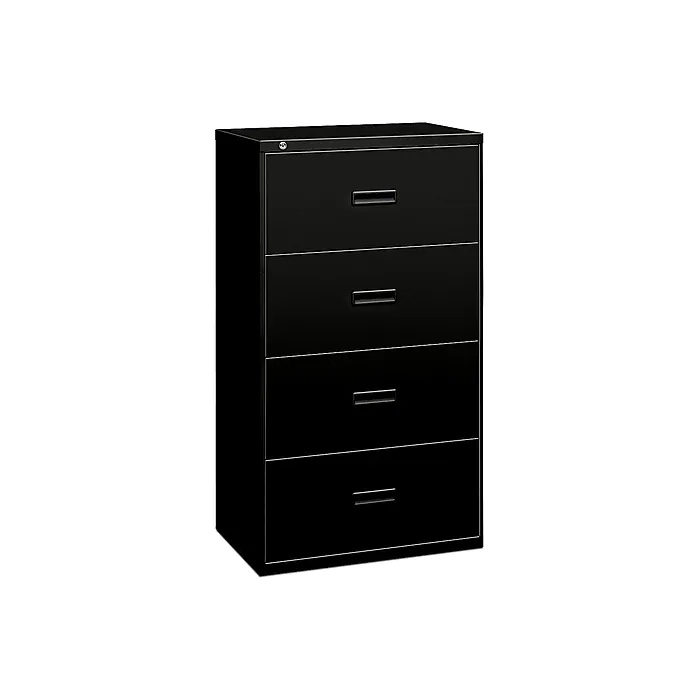 HON Lateral File, 4 Drawers, Molded Pull, 36"W, Black Finish