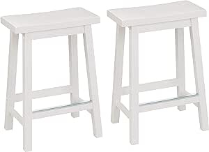 Amazon Basics Solid Wood Saddle-Seat Kitchen Counter-Height Stool, 24-Inch Height, White - Set of 2