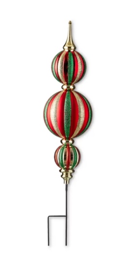 32" Finial Shatterproof Christmas Ornament Lawn Stake, Red & Gold, Holiday Time