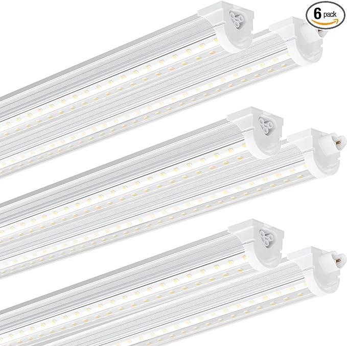Ensenior 6 Pack 4 FT Led Shop Lights, 6000K Clear White, 5000LM Super Bright, 36W Equivalency 468W, Commercial Bay Lighting, U-Shaped Linkable Shop Lights Plug in for Garage, Workshop, FCC Certified