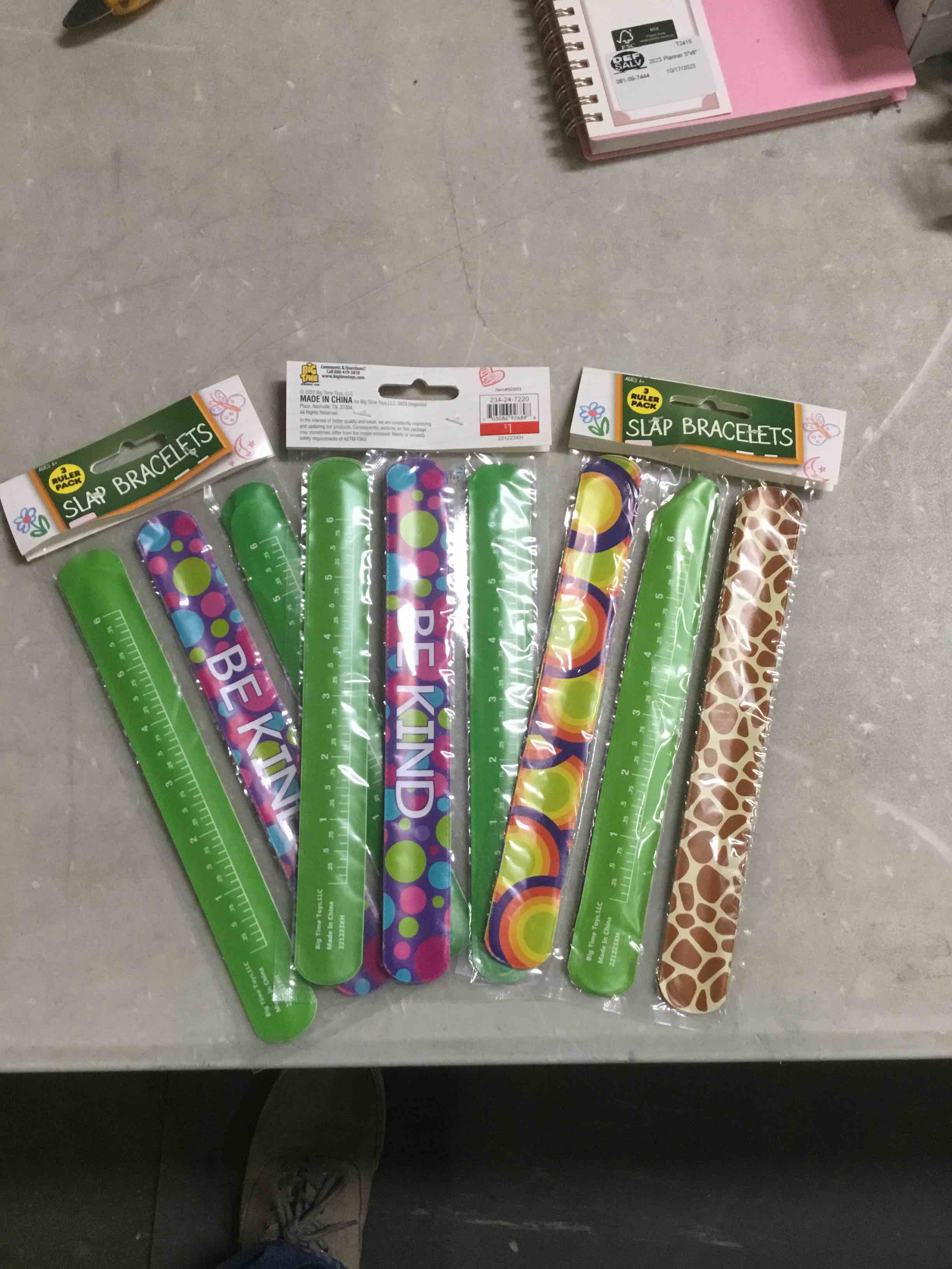 3 packs of 3 slap bracelets 