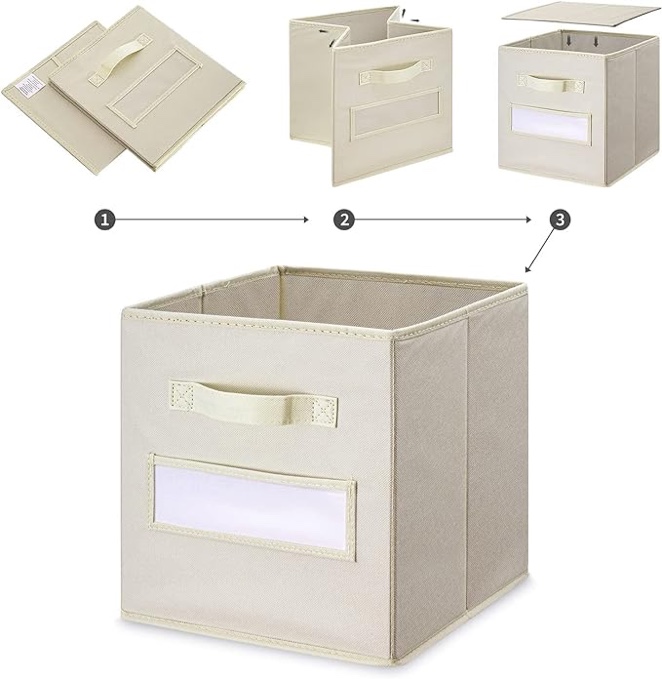 artsdi Set of 8 Storage Cubes, Foldable Fabric Cube Storage Bins with 10 Labels Window Cards & a Pen, Collapsible Cloth Baskets Containers for Shelves, Closet Organizers Box for Home & Office,Gray