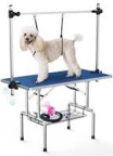 Lyromix Adjustable Pet Large Foldable Dog Grooming Table with Arms, Noose, Mesh Tray, Maximum Capacity Up to 330Lb, 42in, Blue