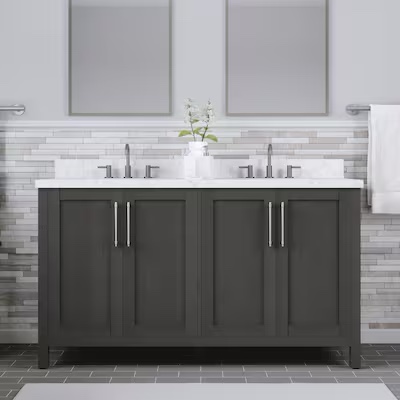 style selections sebastion 60 inch double vanity with top, gray finish 