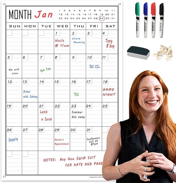 pallet lot of X Large Dry Erase Wall Calendar - 24"x 36" Premium Vertical Oversized Undated Erasable Deadline Task Calendar for 2022 - Jumbo Monthly Task Organizer Planner