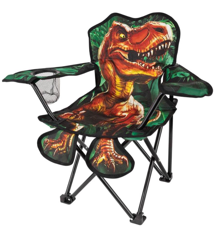 Toy To Enjoy Outdoor Dinosaur Chair for Kids – Foldable Children’s Chair for Camping, Tailgates, Beach, – Carrying Bag Included Mesh Cup Holder & Sturdy Construction. Ages 2 to 5 (Patent Pending)