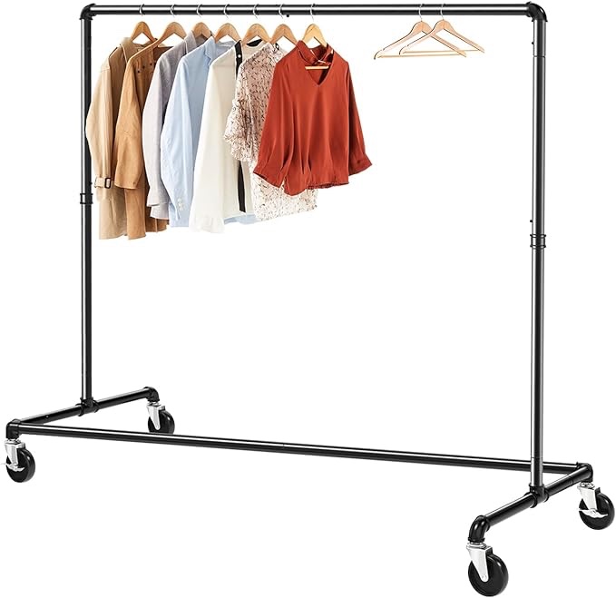Greenstell Clothes Rack, Industrial Pipe Clothing Garment Rack on Wheels with Brakes, Commercial Grade Heavy Duty Sturdy Metal Rolling Clothing Coat Rack Holder 1 Pack (59x24x63 inch)