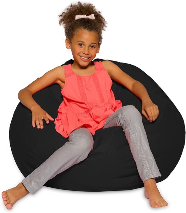 Big Comfy Bean Bag Chair: Posh Large Beanbag Chairs with Removable Cover for Kids, Teens and Adults - Polyester Cloth Puff Sack Lounger Furniture for All Ages - 27 Inch - Solid Black