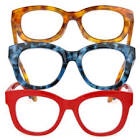 OPTIQUE Limited Collection Cateye Reading Glasses with Chain and Cloth (3 pack) +2.00