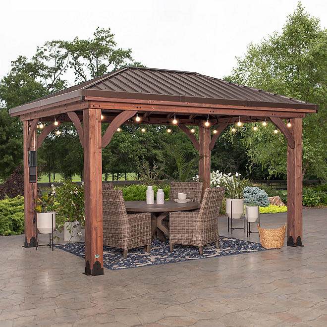 Backyard Discovery 14' x 10' Cordova Gazebo with Electric (Dark Brown) (Only Box 1 OF 5)