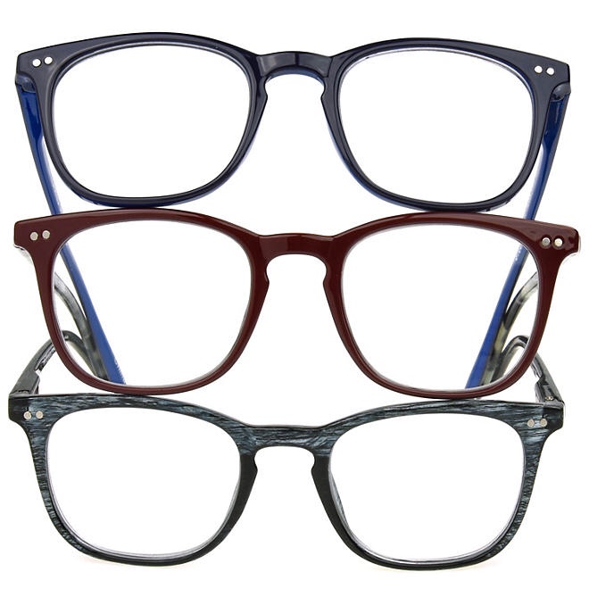 OPTIQUE Trifecta Square Reading Glasses (3 pack) +1.75