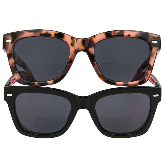 OPTIQUE Trifecta Square Sunglass Readers with Case (2 pack) +2.00