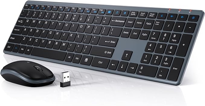 Wireless Keyboard and Mouse, Ultra Slim Silent Keyboard with Responsive & Low Profile Keys, Tilt Angle, Sleep Mode, 2.4GHz USB Cordless Mouse Combo for Computer, PC, Chromebook - Trueque (Grey)