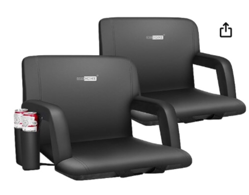 VIVOHOME Portable Reclining Stadium Seat Chairs for Bleachers with Padded Backrest and Adjustable Armrests, Set of 2