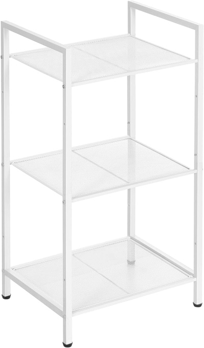 SONGMICS Bathroom Shelf, 3-Tier Storage Rack, Industrial Style Extendable Plant Stand with Adjustable Shelf, for Bathroom, Living Room, Balcony, Kitchen, white UBSC33BK