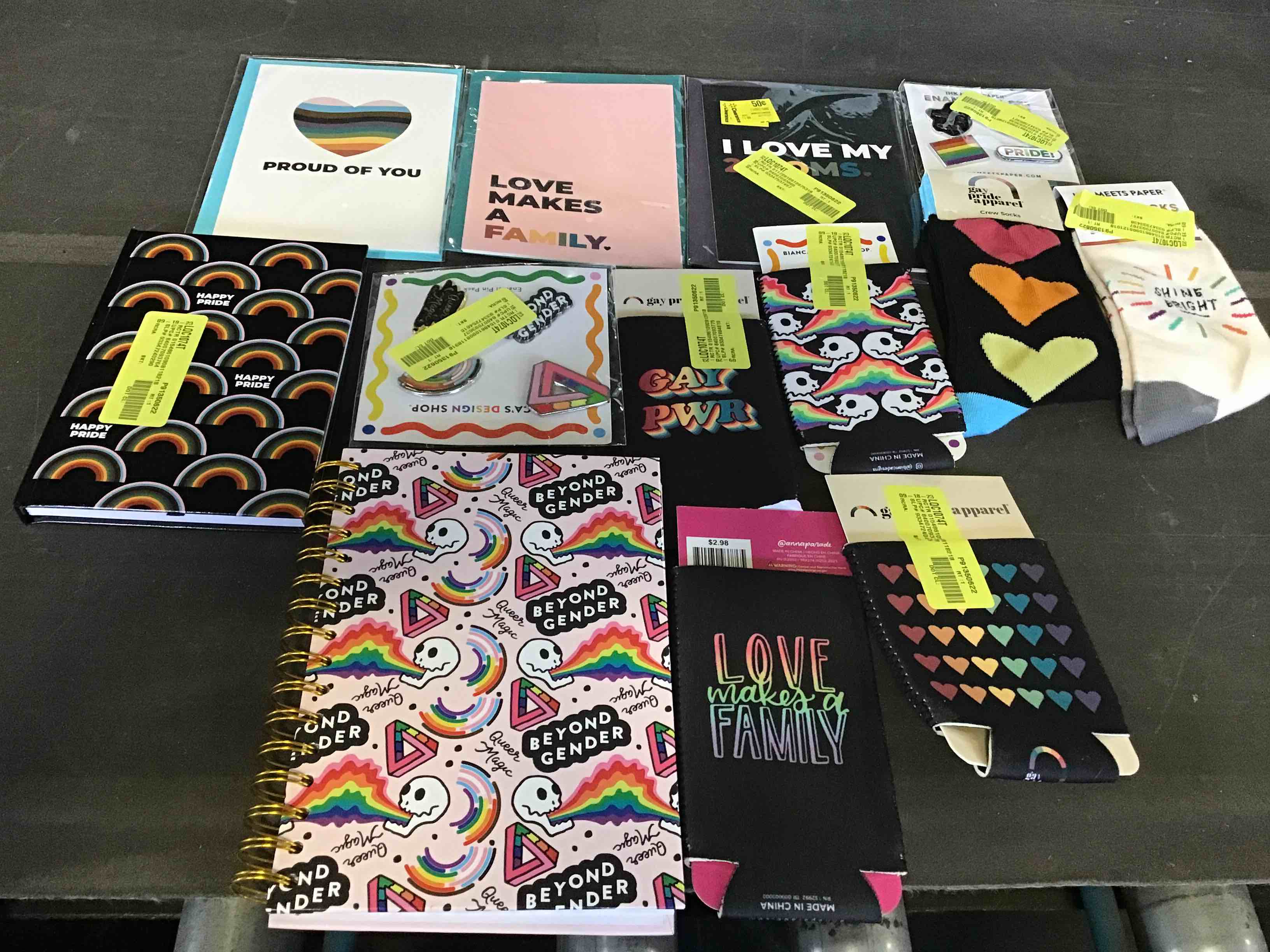 grab bag of Miscellaneous pride Decorations and decor, socks cards and much more, bag of 20 items 