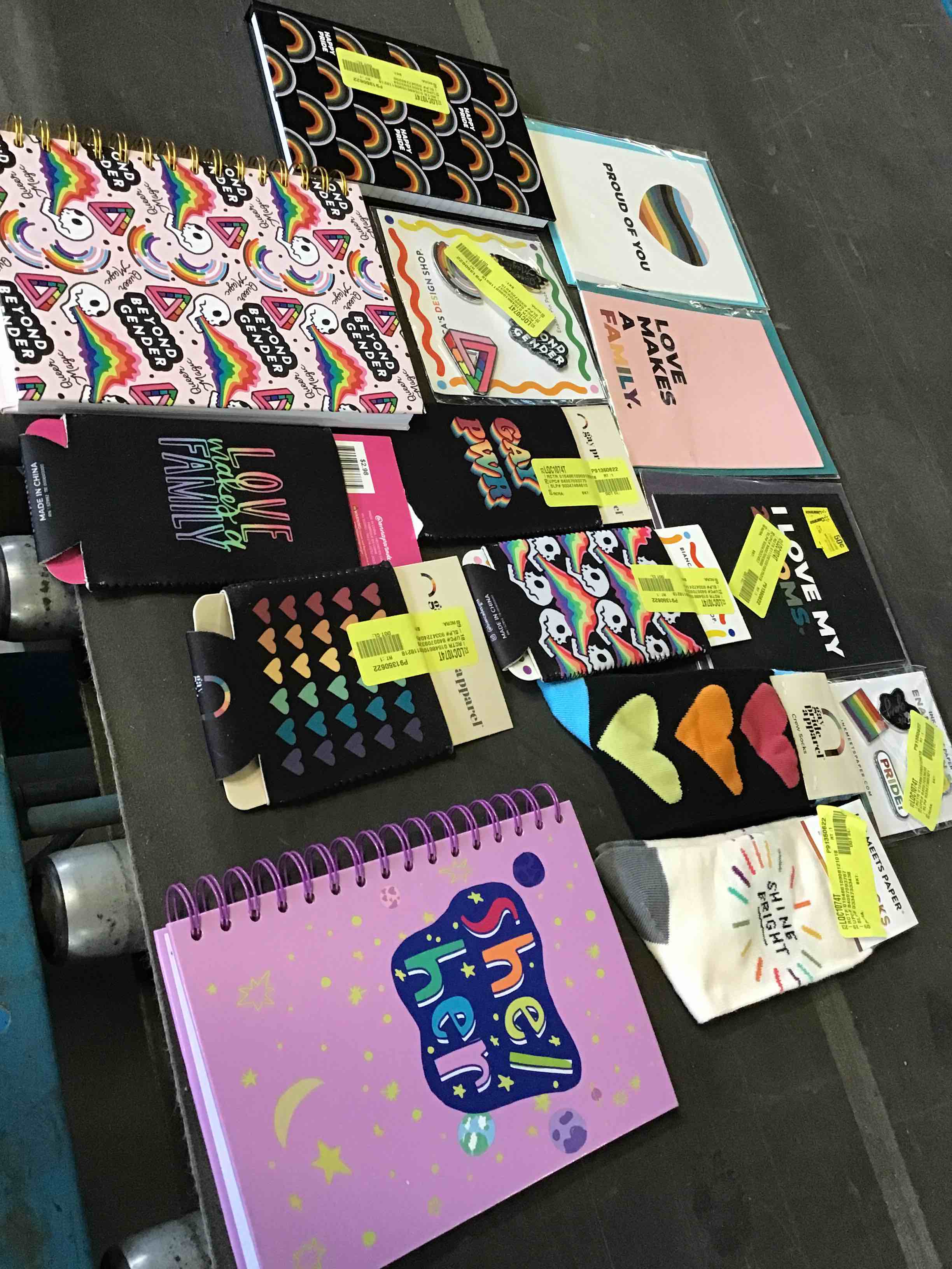 grab bag of Miscellaneous pride Decorations and decor, socks cards and much more, bag of 13