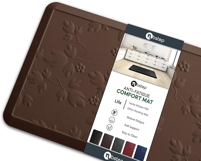 nbstep Anti Fatigue Mats for Kitchen Floor, 3/4" Thick 3D Massage Kitchen Floor Mat - Non-Slip Foam Comfort Cushion for Home Sink, or Yoga, Ergonomically - All Day Support - Stress Relief, Brown