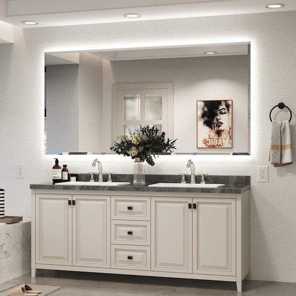60 in. W x 24 in. H Large Rectangular Frameless LED Light Anti-Fog Wall Bathroom Vanity Mirror Backlit in Shatterproof 15261-BG  by FNEEHY