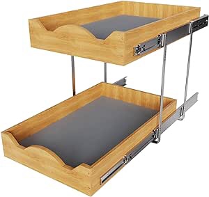 2 Tier Pull Out Cabinet Organizer (14"W x 21"D), Pull out Drawers for Kitchen Cabinets, Pull Out Shelves for Base Cabinet Organization in Kitchen Bathroom Pantry, Chrome Finish