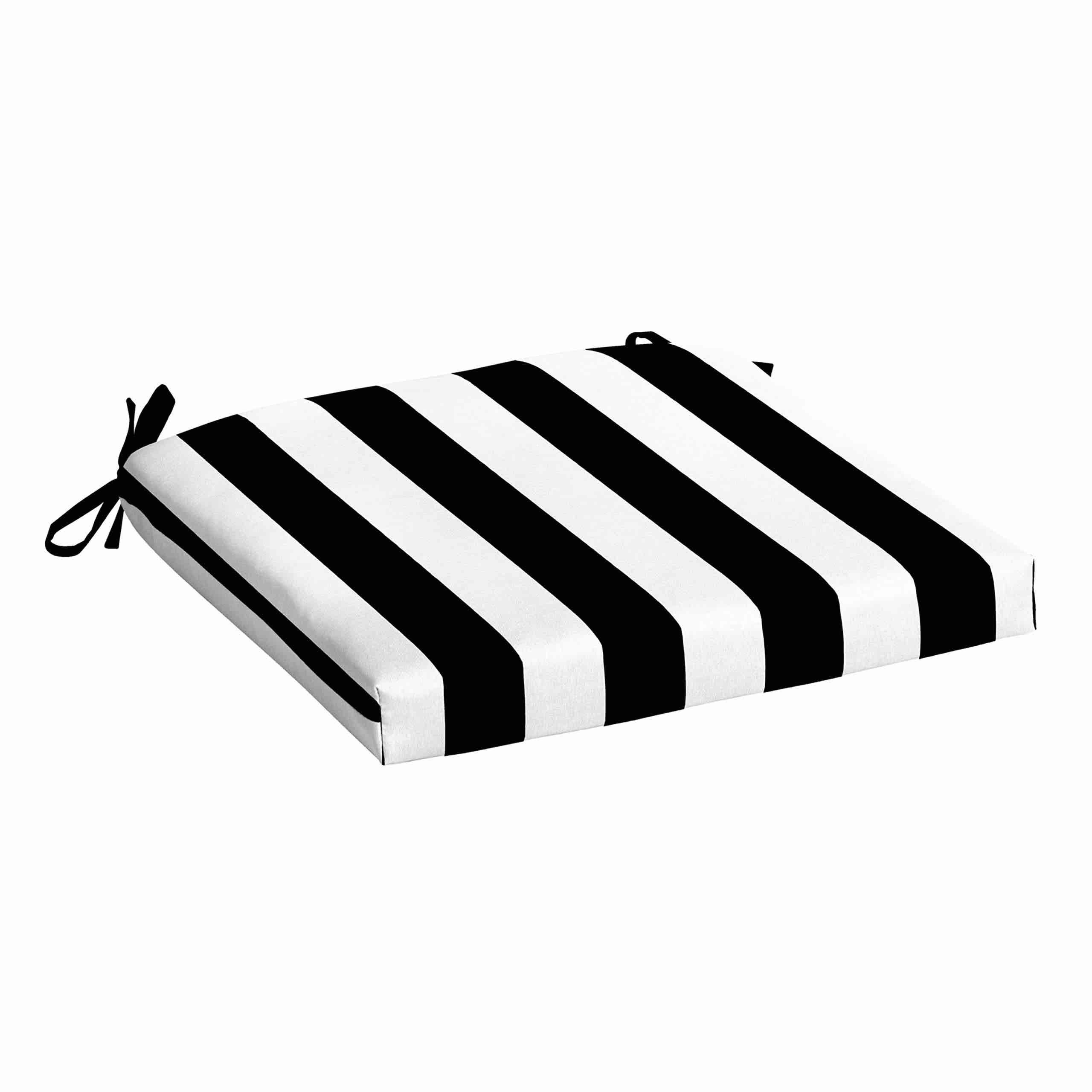 Arden Selections Outdoor Seat Cushion 18 x 19, Black Cabana Stripe