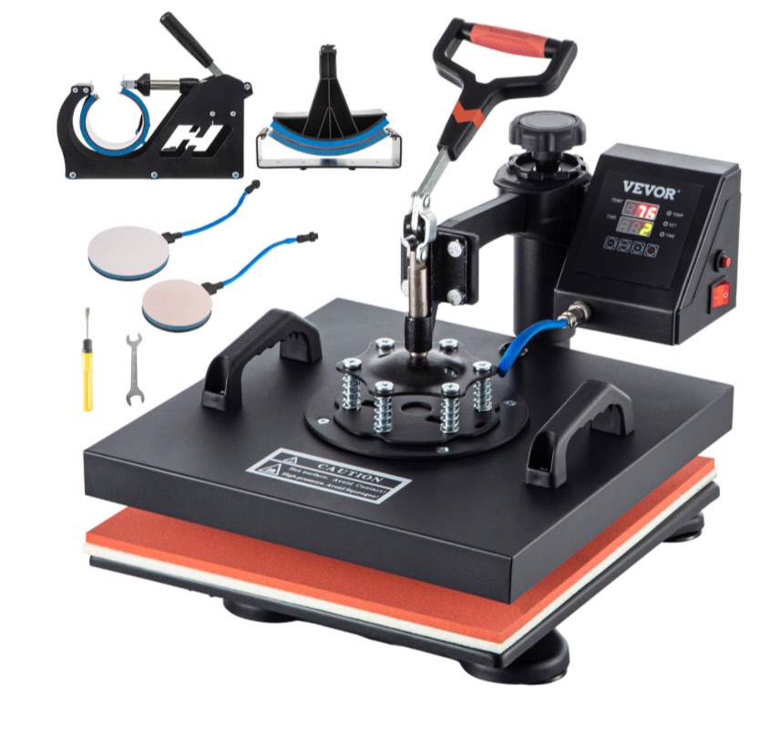 5 In 1 Heat Press 15" X 15" Digital Clamshell Sublimation for DIY Mug Cap Plate