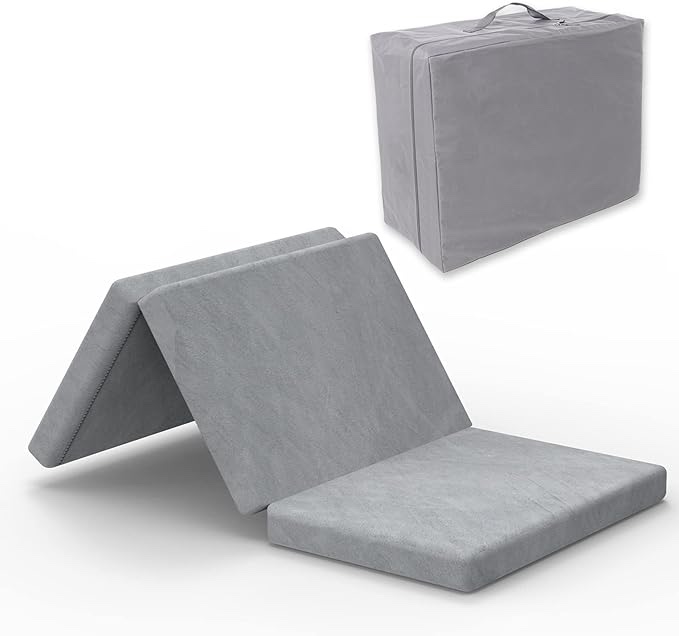 SINWEEK Folding Mattress with Storage Bag 4" Foldable Mattress Trifold Mattress Topper, CertiPUR-US Certified Cot Floor Mattress Guest Bed, with Machine Washable 
