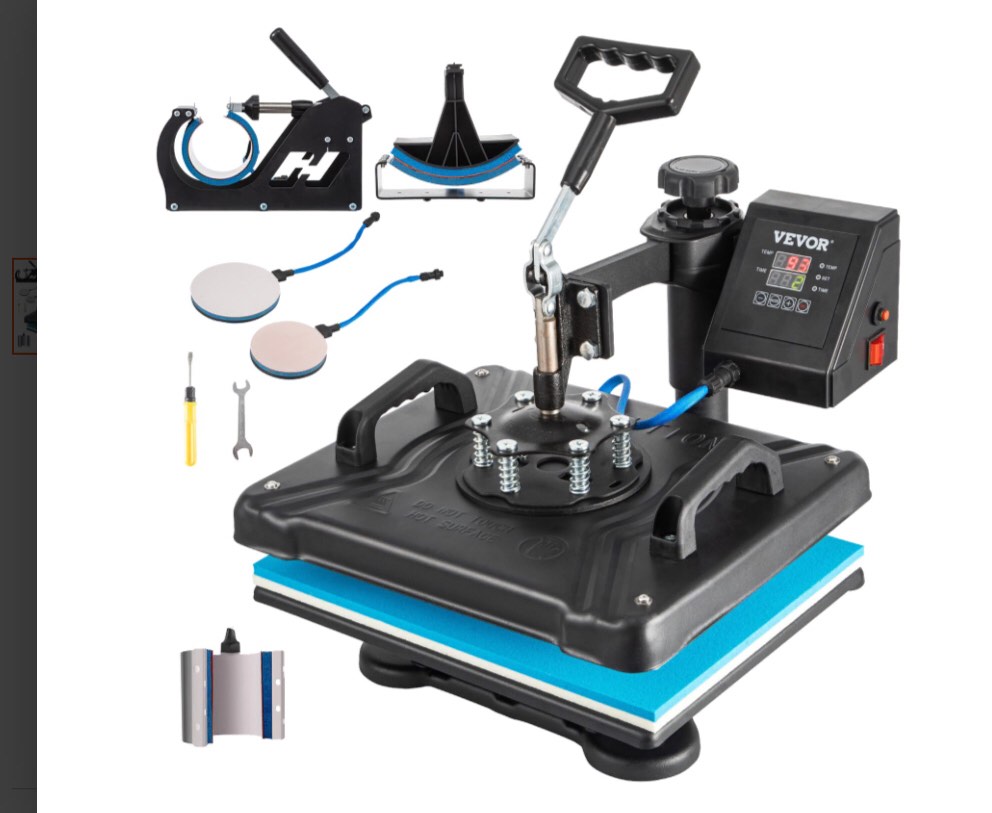VEVOR Heat Press Machine, 12X15 Inch 6 in 1 Combo Digital Multifunctional Sublimation Heat Transfer Machine, 360 Degree Rotation Swing Away Heat Press for Printing T Shirts Hat Mug Cap Plate 1050W