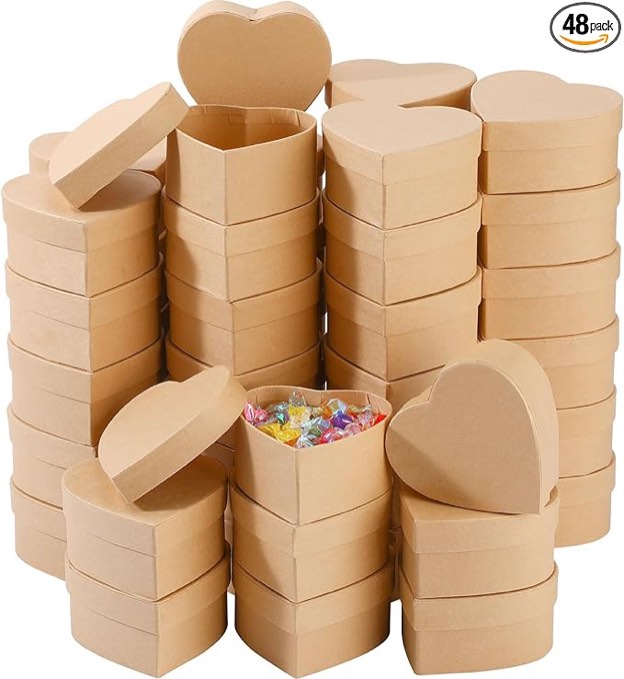 Geyee 48 Pcs Heart Shaped Paper Mache Box, Small Gift Box with Lid 3.9 Inch Nesting DIY Cardboard Craft Empty Boxes for Kids Adults Decoupaging Painting Crafting Storing Jewelry Treasure