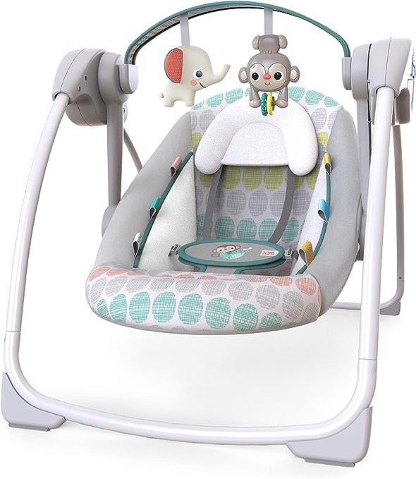 Bright Starts Whimsical Wild Portable Compact Automatic Swing with Melodies