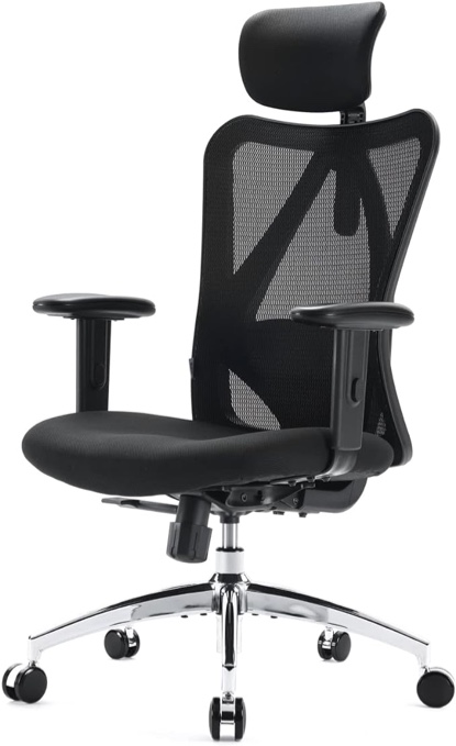 SIHOO Ergonomic Adjustable Office Chair with 3D Arm Rests and Lumbar Support - High Back with Breathable Mesh - Mesh Seat Cushion - Adjustable Head & Reclines(Black)