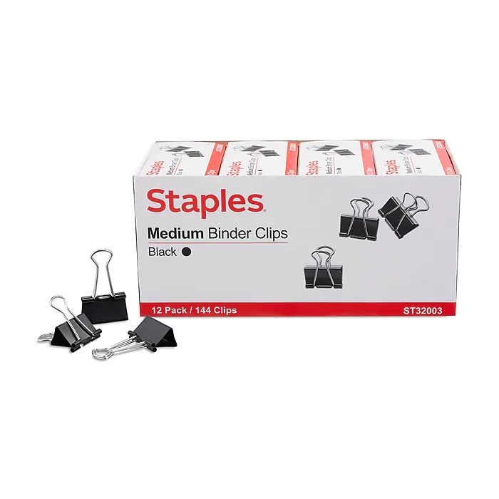 Staples Medium Binder Clips, Black, 12/Pack (15351)