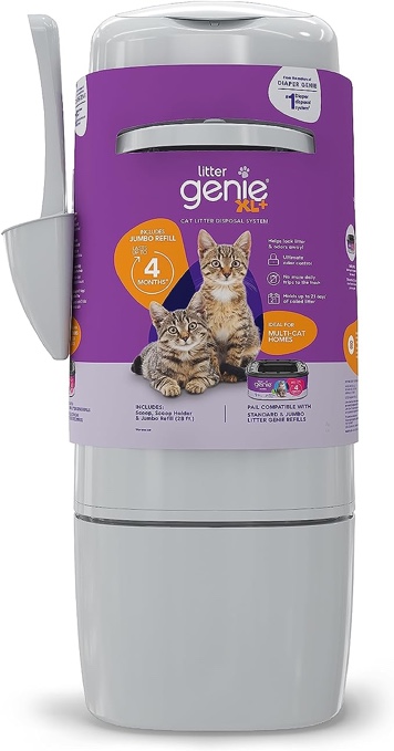 Litter Genie XL+ Pail | Cat Litter Waste Disposal System for Odor Control | Includes 1 Jumbo Refill Bag