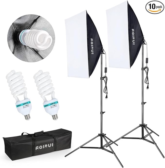 Aqirui Softbox Lighting Kit Photography Studio Light with 2 x 85W 5500K E27 Bulbs 2 x 20"x 28" Reflector and 2 x Sandbag Photo Equipment for YouTube Filming Product Portraits and Video