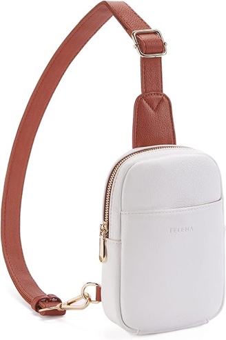 Telena Small Sling Bag for Women Leather Crossbody Fanny Packs Chest Bag for Women Beige Brown