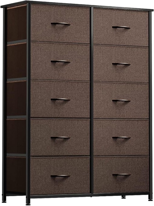 YITAHOME 10 Drawer Dresser - Fabric Storage Tower, Organizer Unit for Bedroom, Living Room, Hallway, Closets & Nursery - Sturdy Steel Frame, Wooden Top & Easy Pull Fabric Bins (Coffee)