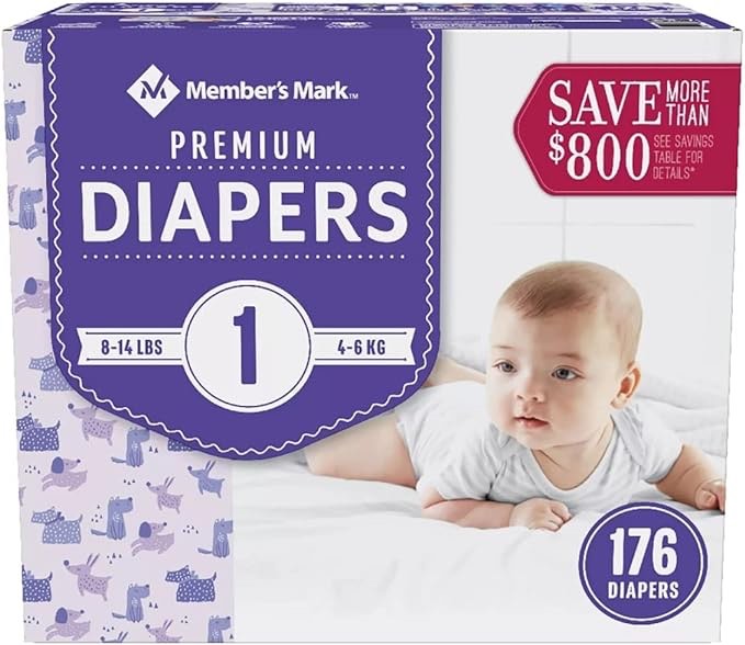Member's Mark Premium Baby Diapers (Size 1) 176