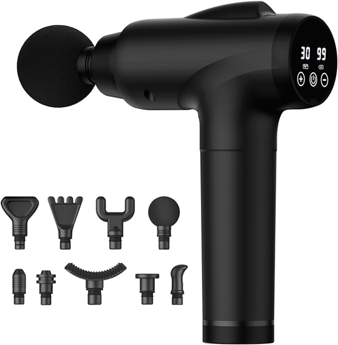 OLsky Massage Gun Deep Tissue, Handheld Electric Muscle Massager, High Intensity Percussion Massage Device for Pain Relief with 10 Attachments & 30 Speed(Black)