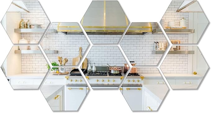 10 pieces of hexagonal mirror wall mirror home decoration bedroom living room gold 