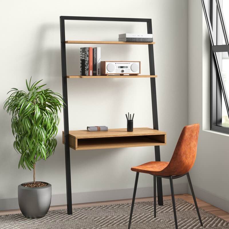 38"W Ladder Bookcase with Box Desk - Wood Frame