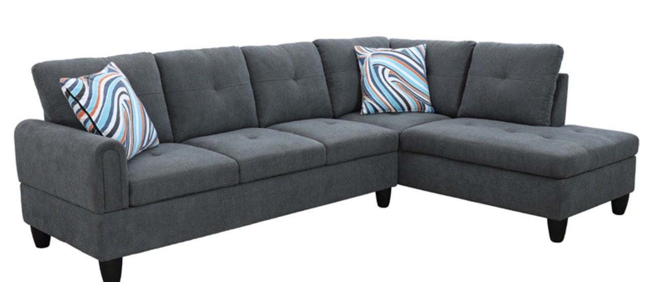 L Shaped Flannel Sectional in Dark Gray (incomplete 1 box only)