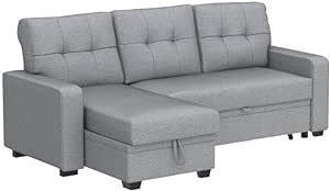 Devion Furniture Contemporary Reversible Sectional Sleeper Sectional Sofa with Storage Chaise in Light Gray Fabric (incomplete 1 box only)