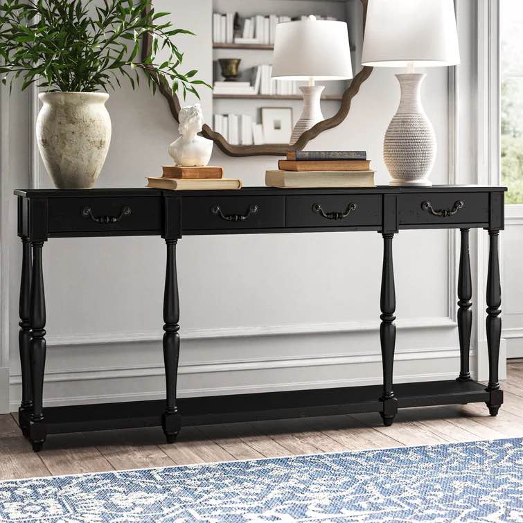 Bayonne 72" Solid Wood One Shelf Console Table with Three Drawers