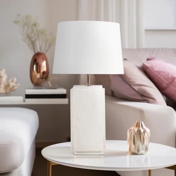 Shokouh 27"H Marble, Fluted Table Lamp, White and Off White Finish