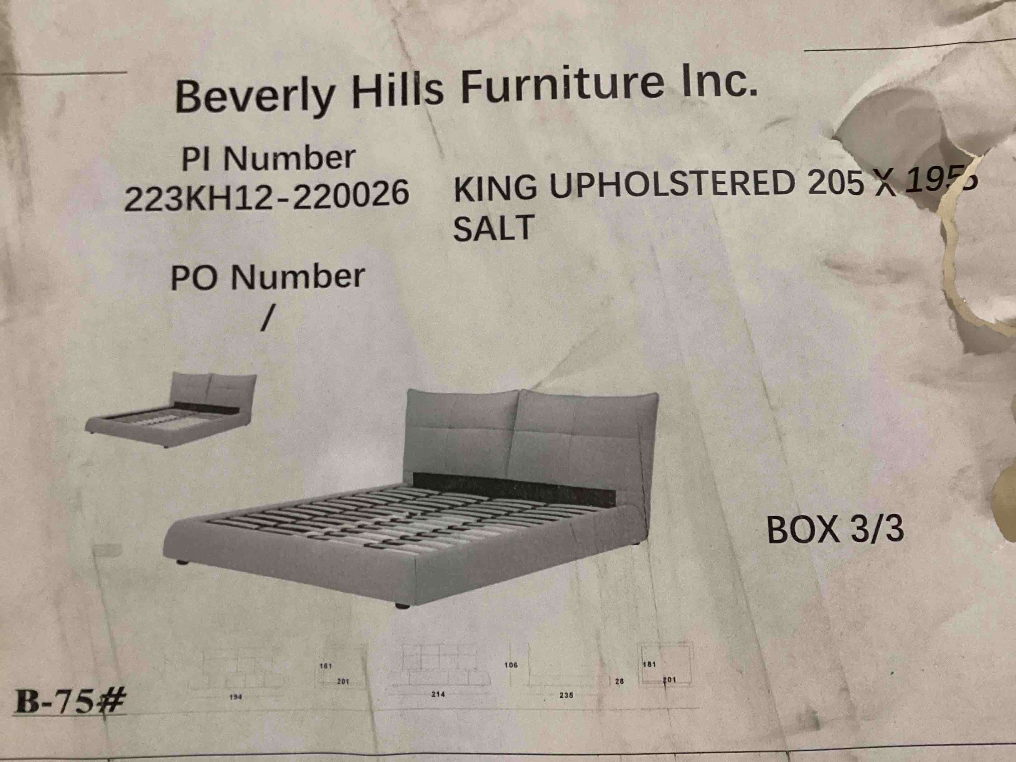 Beverly Hills furniture inc king upholstered 205x195 incomplete box 3/3)