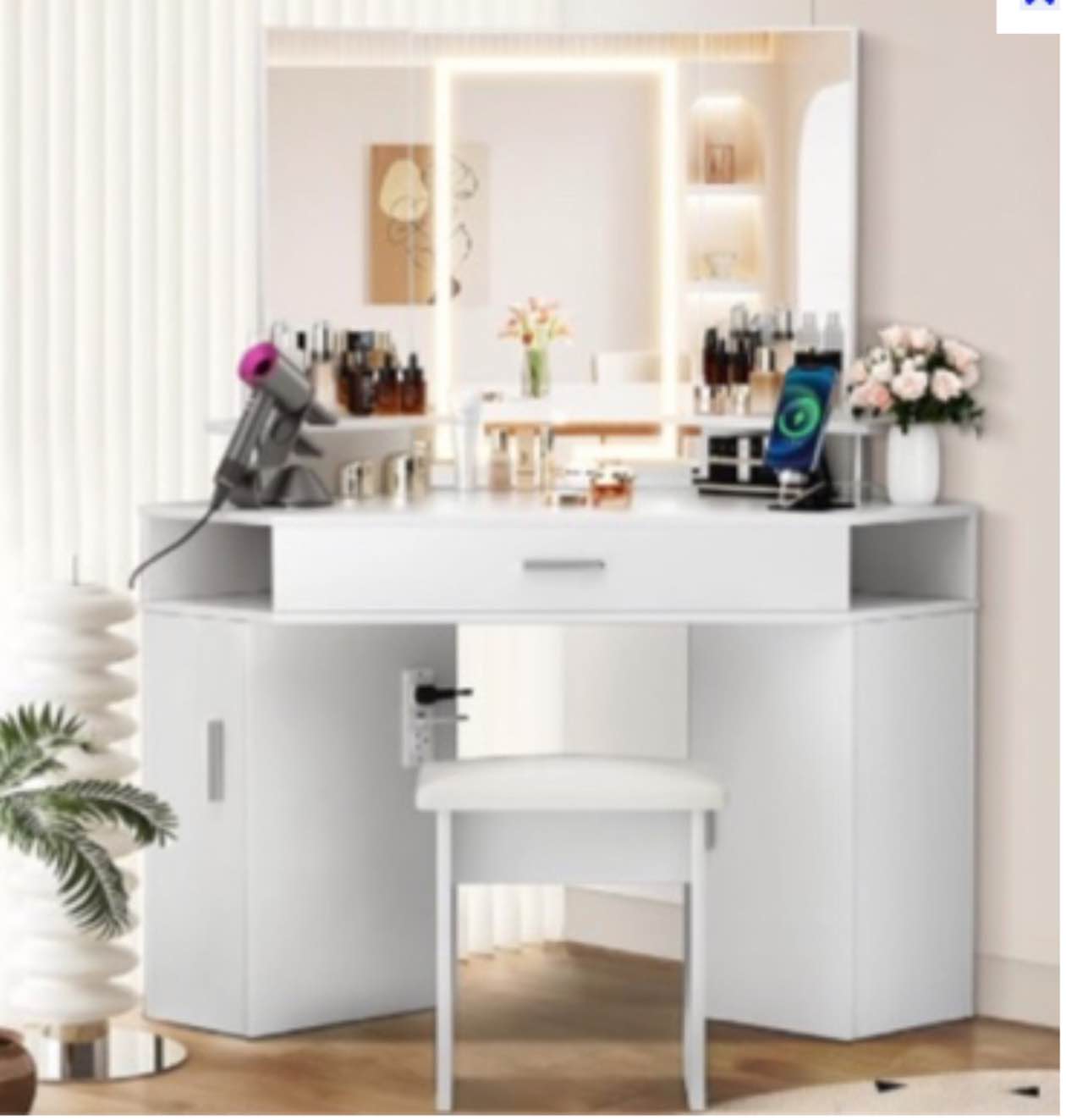 CORNER VANITY SET WITH LED LIGHT WHITE *incomplete,box a only* 
