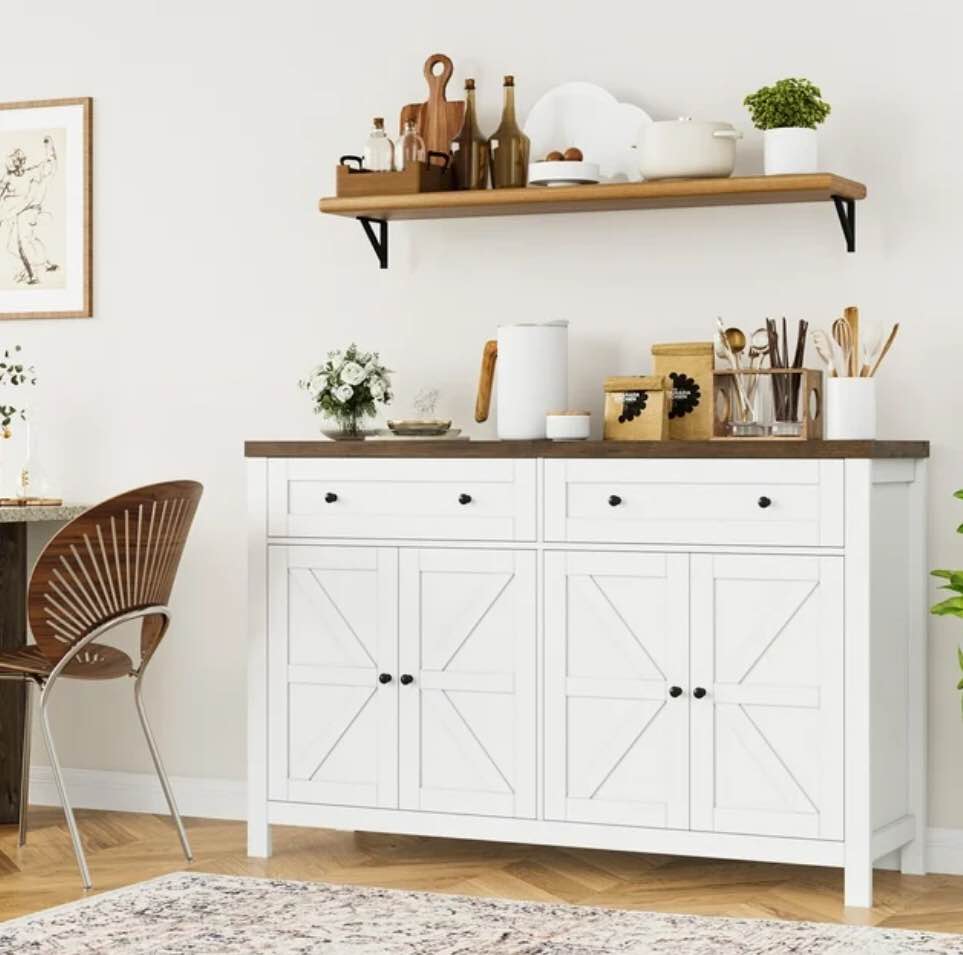 Homfa Farmhouse Kitchen Buffet Storage Cabinet, 4-Doors 2 Large Drawer Wood Sideboard FPB-285 (incomplete) (similar to stock photo)