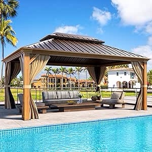 MELLCOM 12'x16' Wood Looking Hardtop Gazebo *incomplete,box 6/6 only* 
