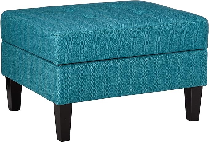 Zahra Fabric Storage Ottoman, Teal / Dark Brown (STOCK PHOTO SIMILAR BUT NOT EXACT)