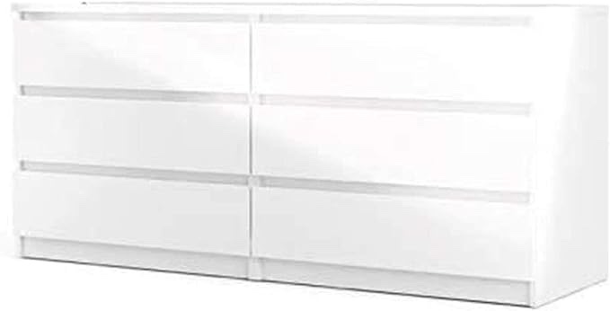 Tvilum Scottsdale 6 Drawer Double Dresser, White High Gloss